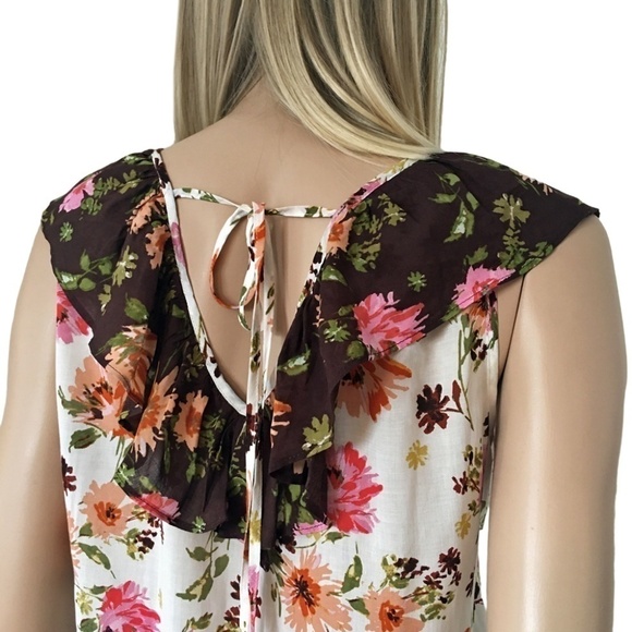 Nordstrom DR2 Rayon Top Shirt Blouse Ruffles Fluttery Floral Keyhole Tie Bow - Picture 7 of 12